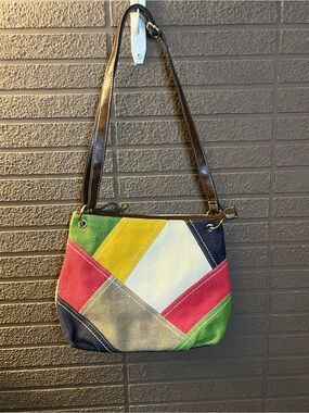 Relic Multicolor Patchwork Shoulder Bag with Brown Strap
